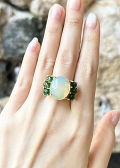 Opal with Green Tourmaline Ring set in 18K Gold Settings