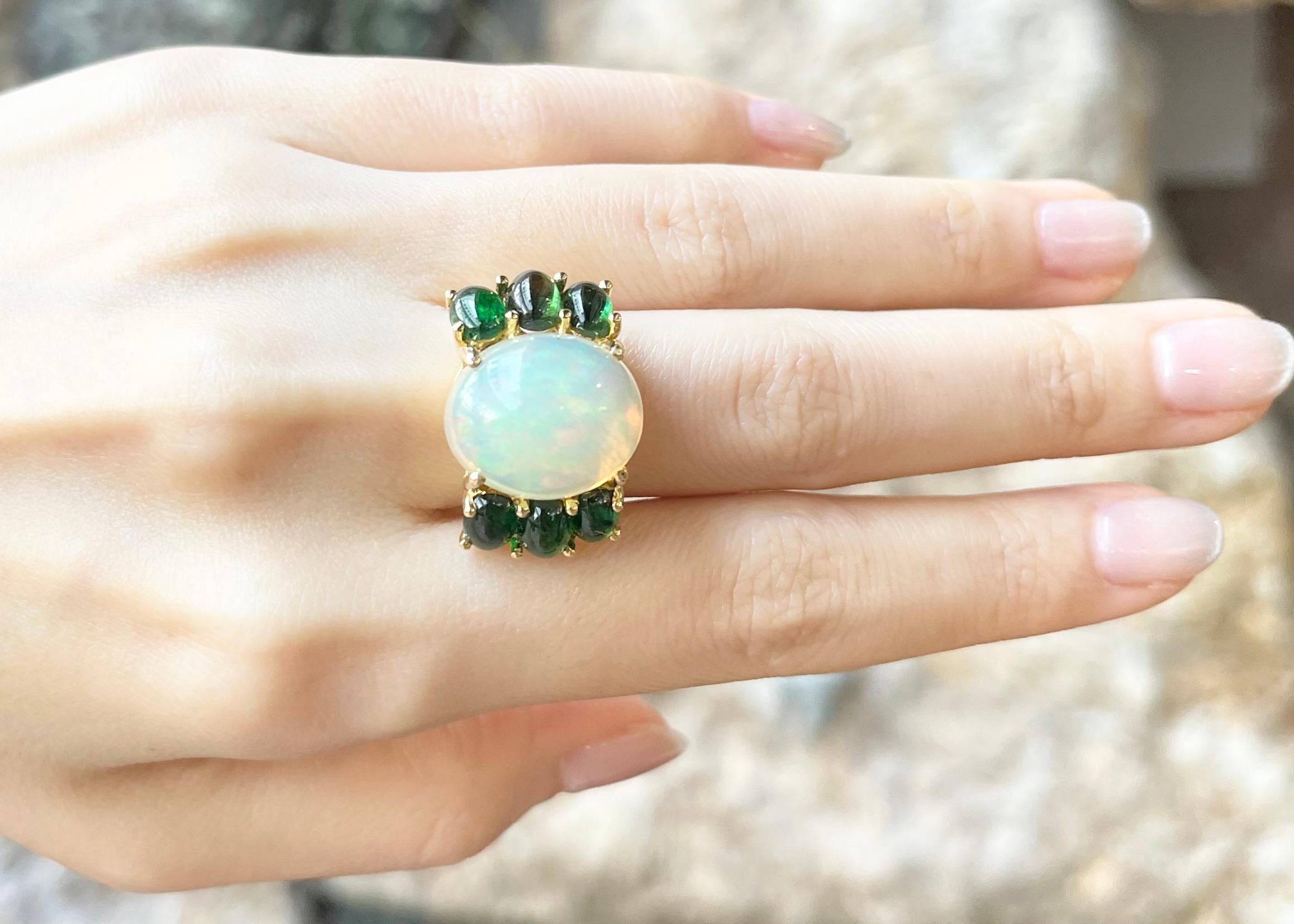 Contemporary Opal with Green Tourmaline Ring set in 18K Gold Settings For Sale