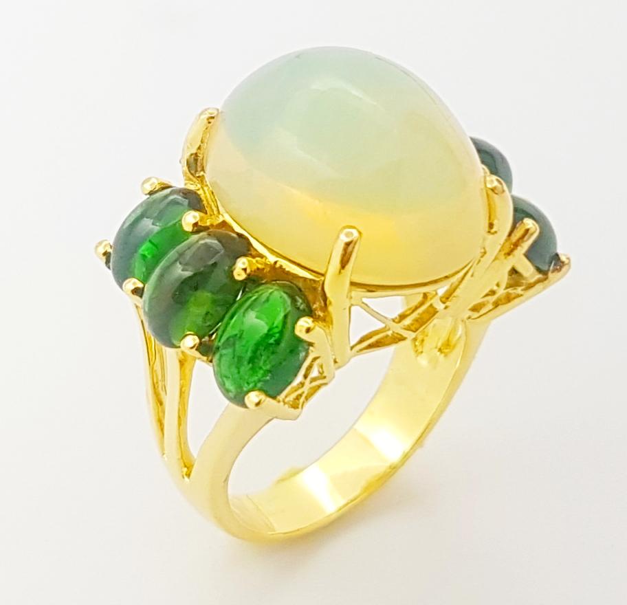 Opal with Green Tourmaline Ring set in 18K Gold Settings For Sale 1
