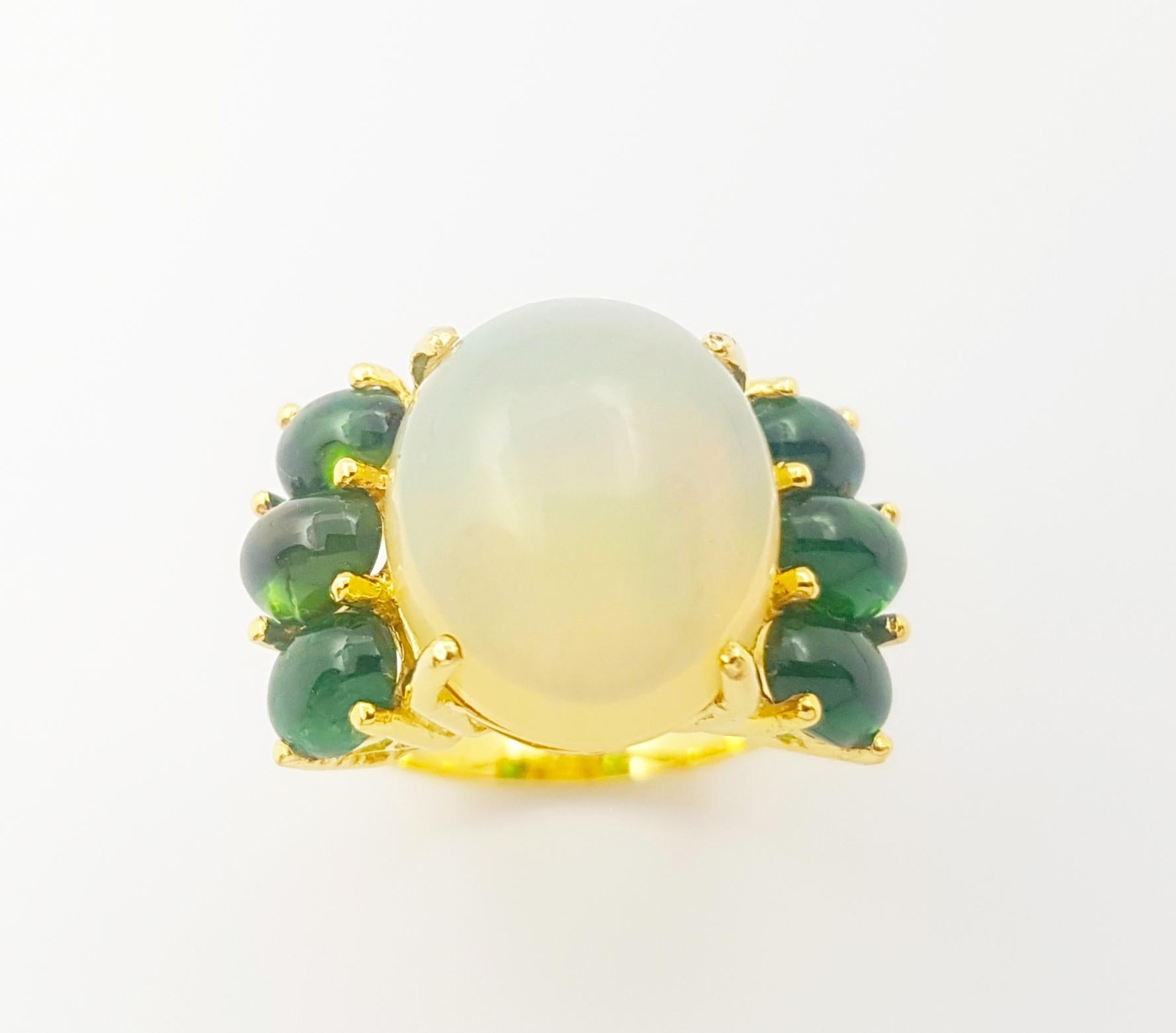 Opal with Green Tourmaline Ring set in 18K Gold Settings For Sale 2