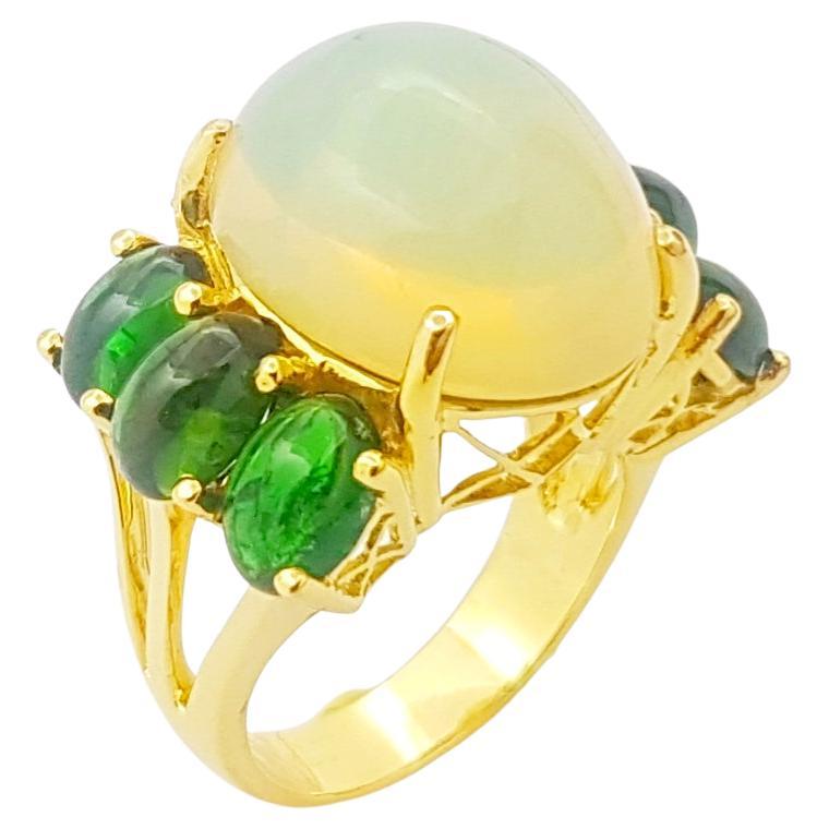 Opal with Green Tourmaline Ring set in 18K Gold Settings For Sale