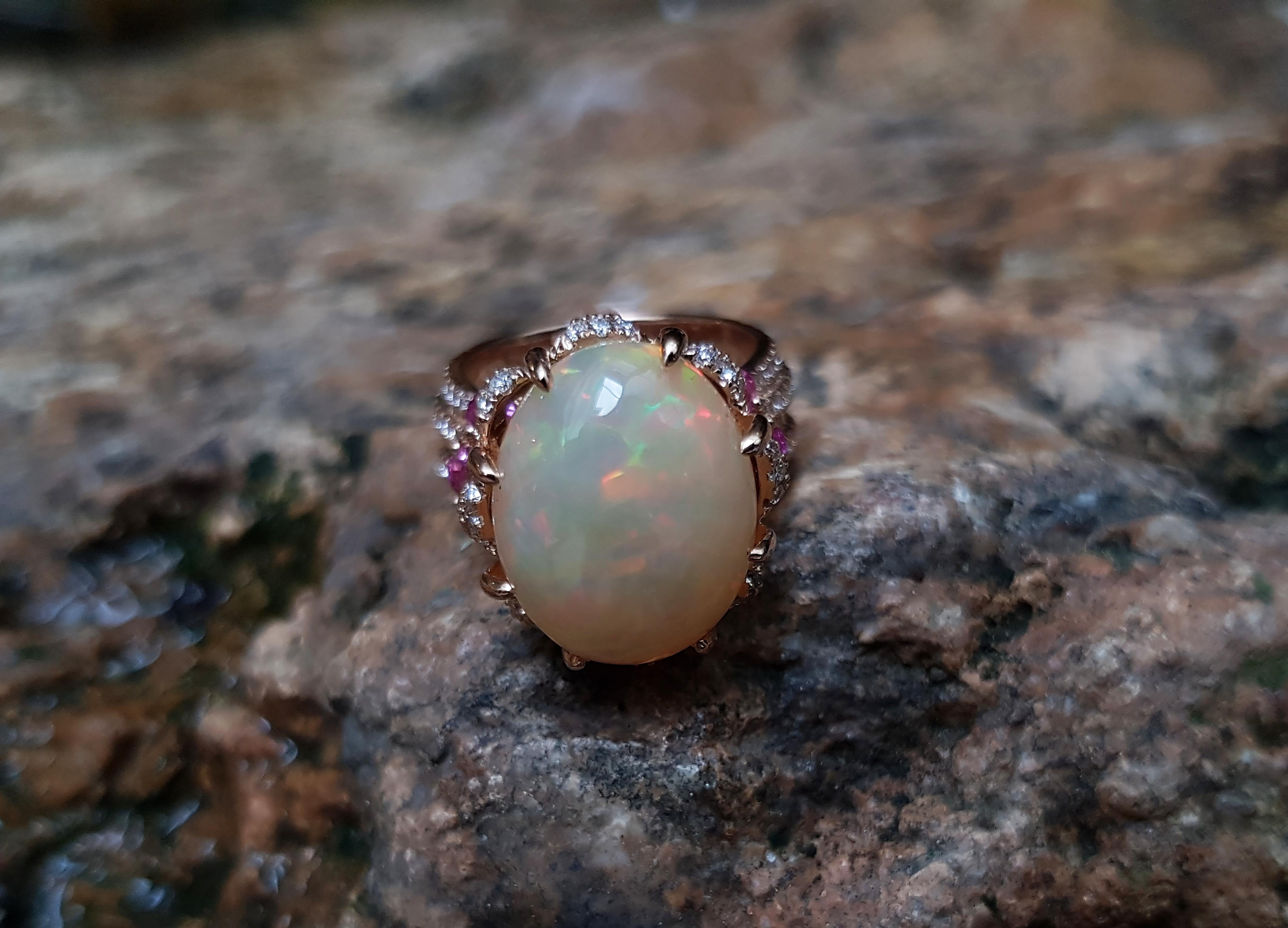 Ring mit Opal mit rosa Saphir und braunem Diamant in 18 Karat Roségoldfassung (Cabochon) im Angebot