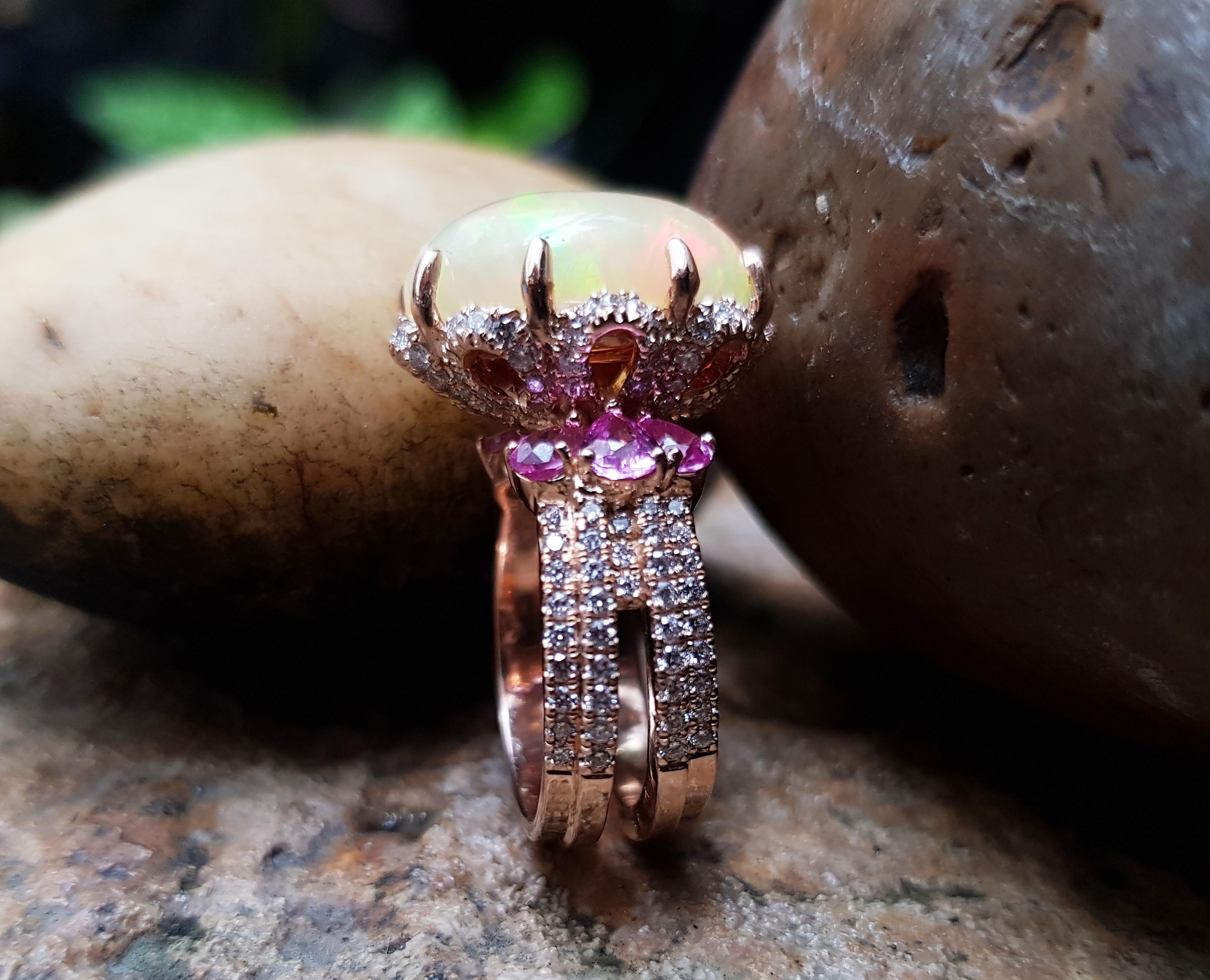 Ring mit Opal mit rosa Saphir und braunem Diamant in 18 Karat Roségoldfassung Damen im Angebot