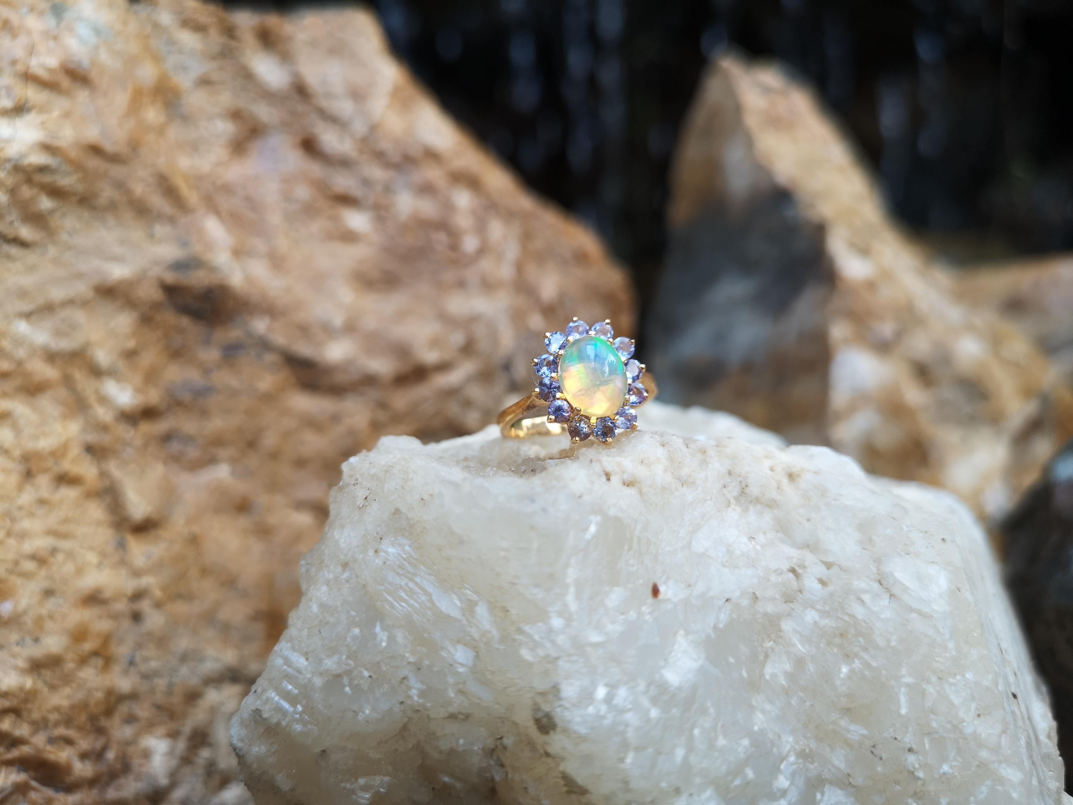 Opal with Tanzanite Ring Set in 18 Karat Gold Settings For Sale 3