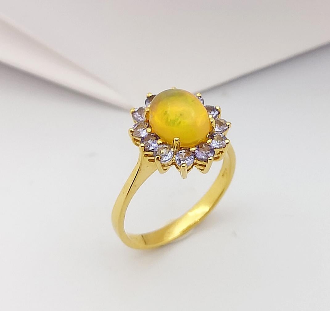Opal with Tanzanite Ring Set in 18 Karat Gold Settings For Sale 6