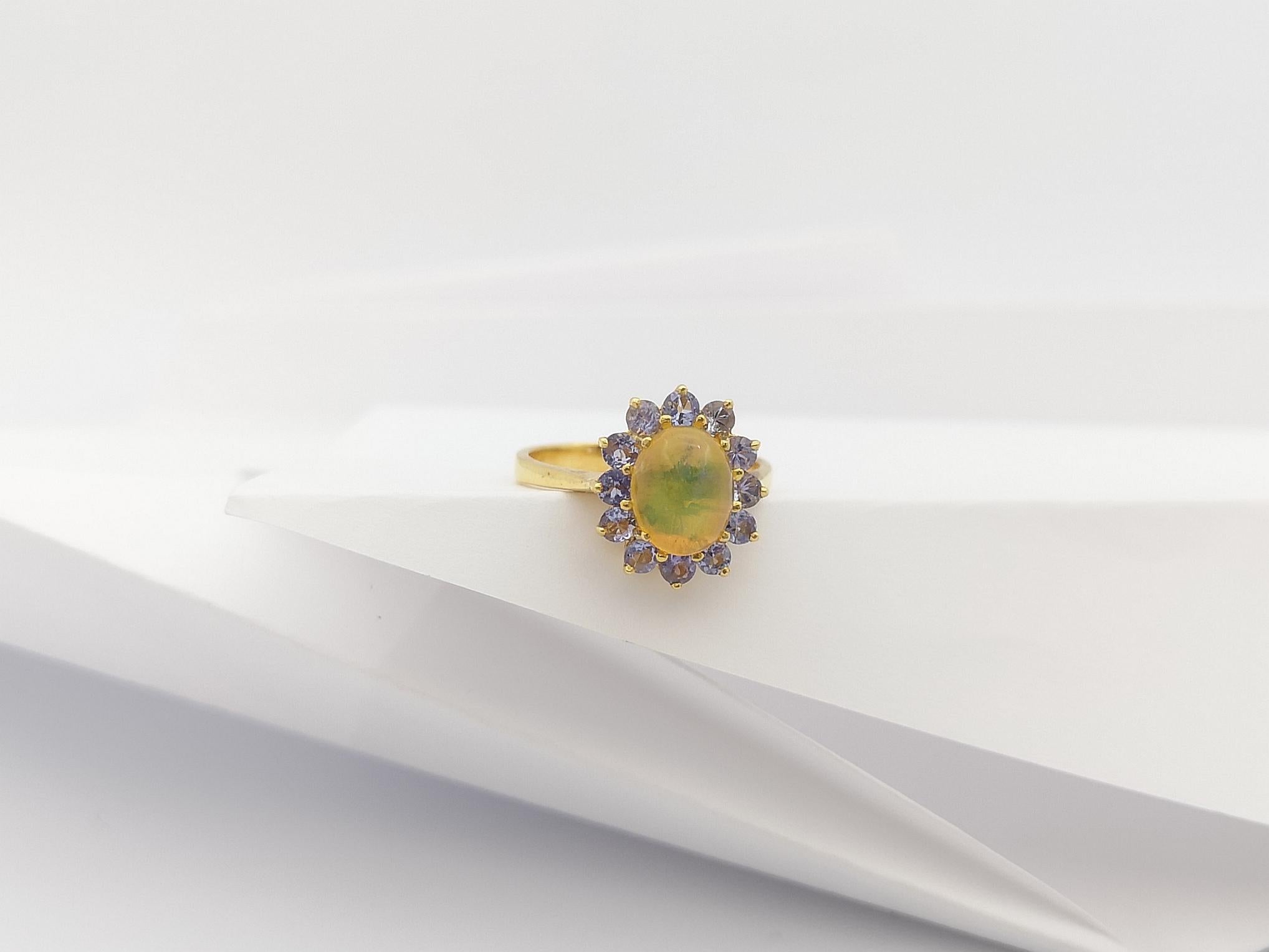 Opal with Tanzanite Ring Set in 18 Karat Gold Settings For Sale 7