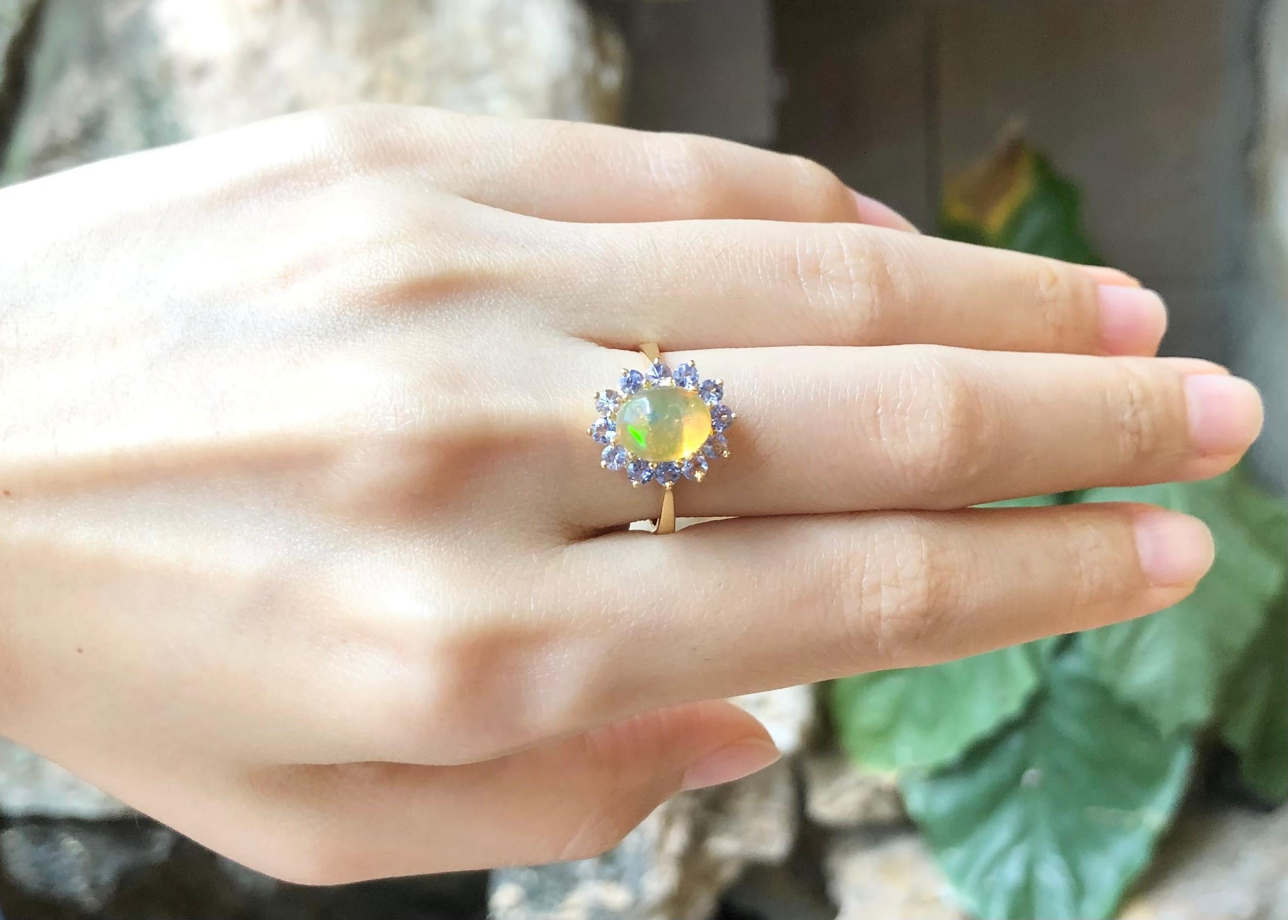 Opal with Tanzanite Ring Set in 18 Karat Gold Settings For Sale 1