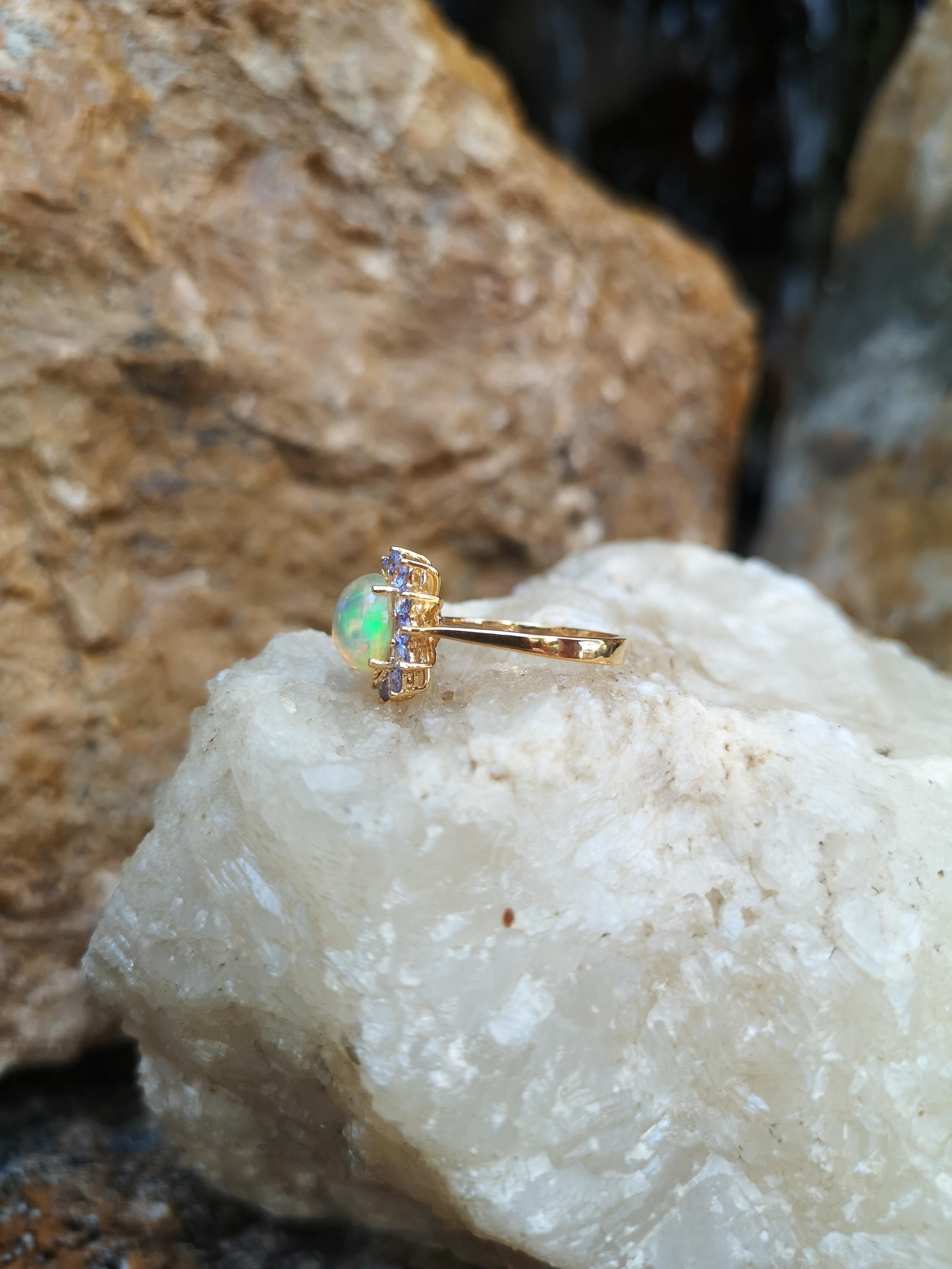 Opal with Tanzanite Ring Set in 18 Karat Gold Settings For Sale 2