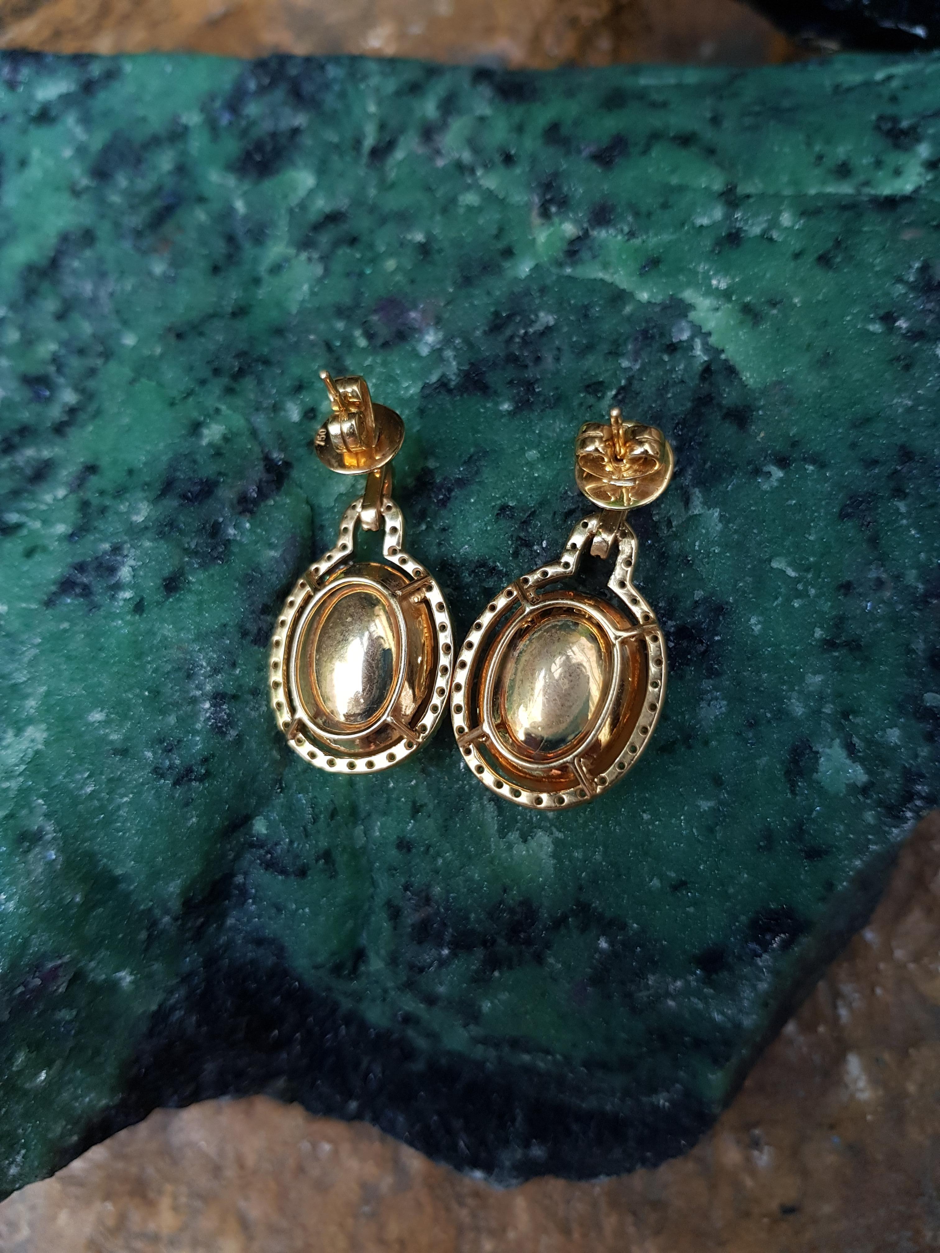 Opal with Tsavorite Earrings Set in 18 Karat Gold Settings For Sale 1