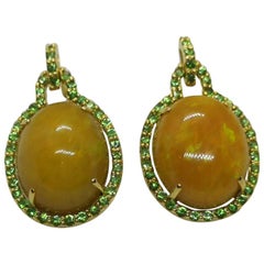Opal with Tsavorite Earrings Set in 18 Karat Gold Settings