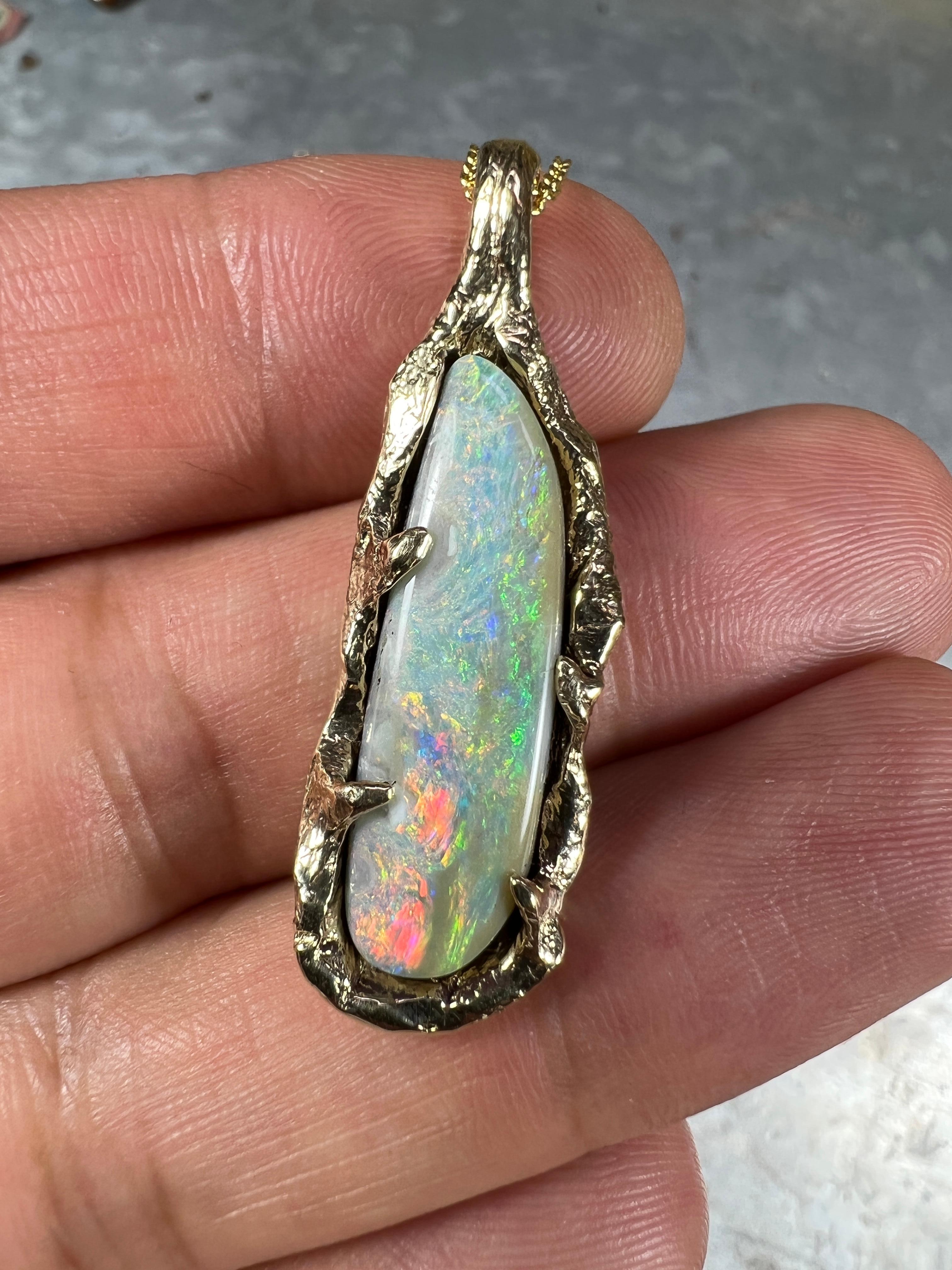 Contemporary Opal World no.3 (14K, Australian Boulder Opal Pendant) by Ken Fury