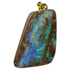 Opal Yellow Gold Pendant Bright Neon Blue Green Australian Gem Unisex Minimalism Opal Yellow Gold Pendant Bright Neon Blue Green Australian Gem Unisex Minimalism