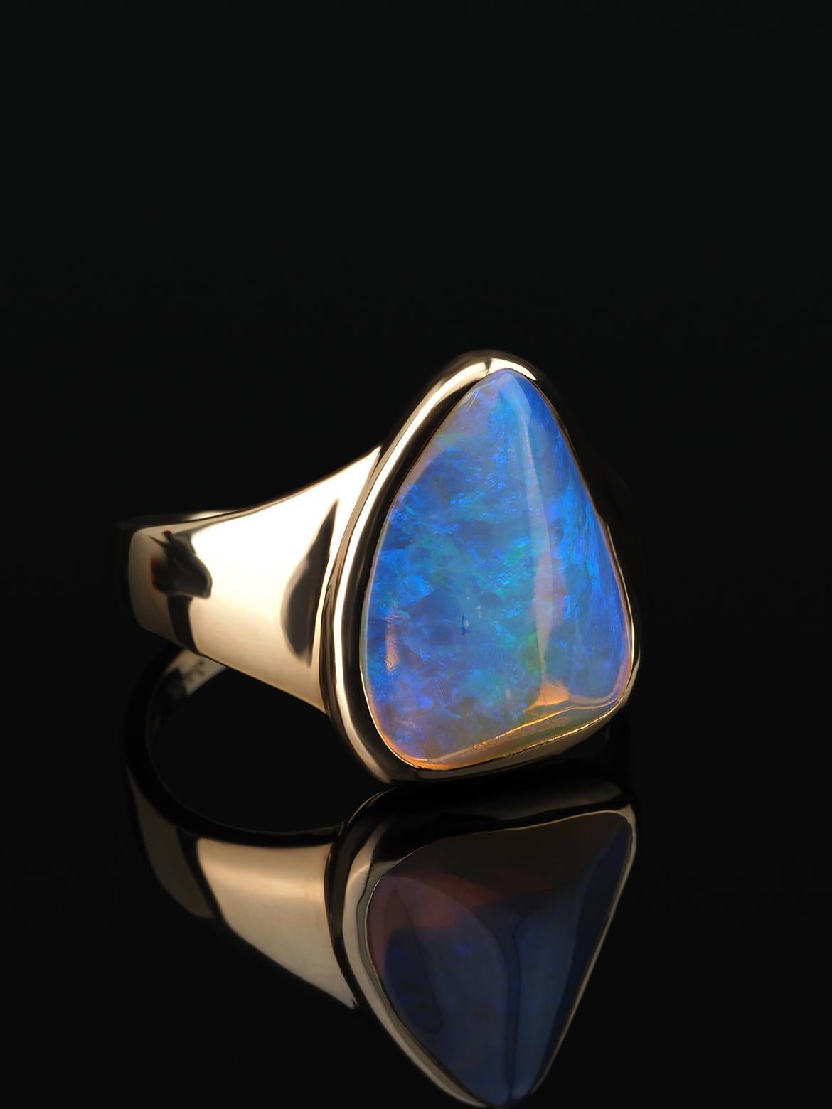 Artisan Opal Yellow Gold Ring Daenerys Style Natural Opal Crystal Pipe Luminous Stone For Sale
