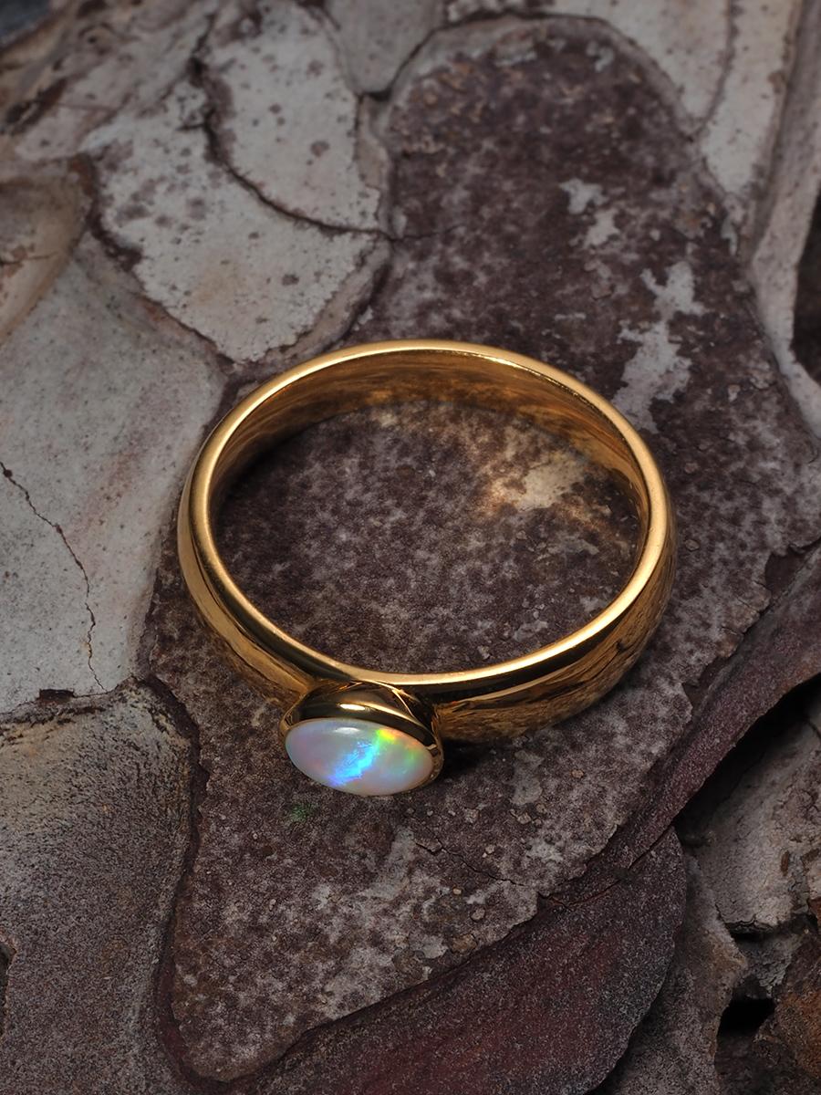Artisan Opal Yellow Gold Ring Nacreous Natural Gem Engagement ring For Sale