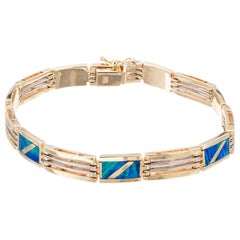 Opal Inlay Yellow White Gold Link Bracelet