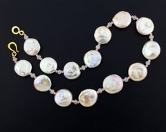 Gemjunky 17.25" Irridescent Natural Coin Pearl Pink Opal Moonstone Necklace