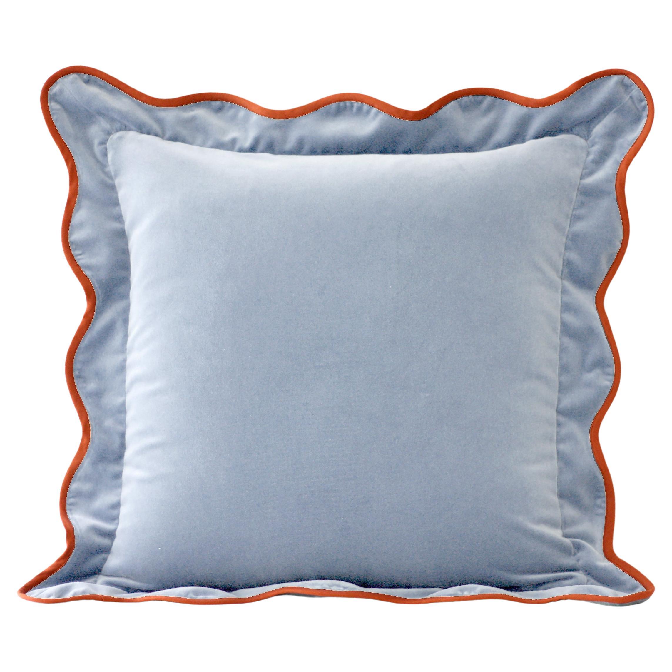 Opala Cloudy Blue Scalloped Velvet Deluxe Handmade Decorative Throw Pillow