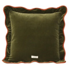 Opala Dry Green Scalloped Velvet Deluxe Handmade Decorative Pillow