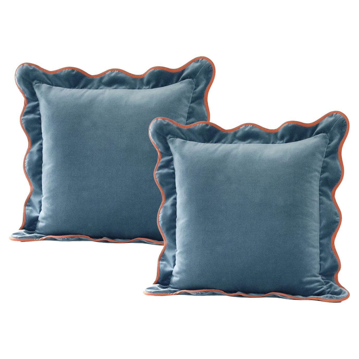 Opala Horizon Blue Set di 2 cuscini smerlati in velluto deluxe fatti a mano