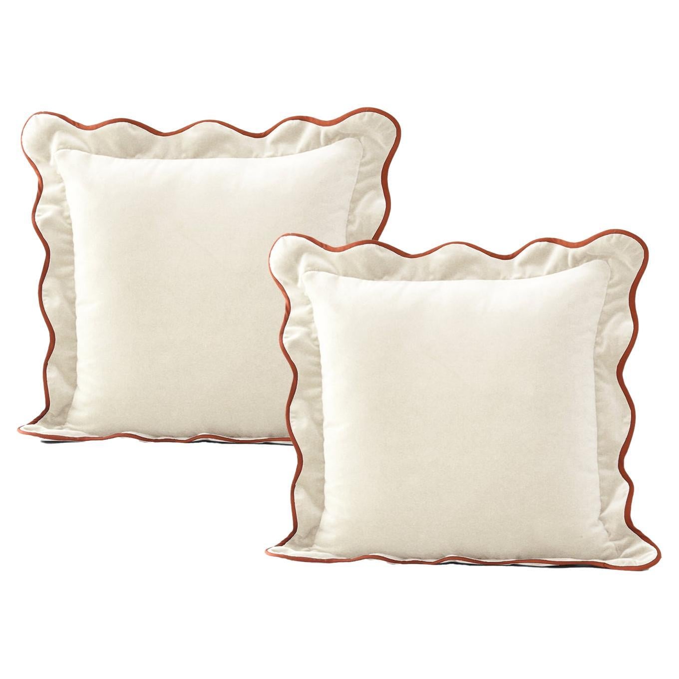 Opala ivory white Set of 2 Scalloped Velvet Deluxe Handmade Pillows