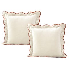 Opala blanco marfil Juego de 2 almohadas festoneadas de terciopelo de lujo hechas a mano