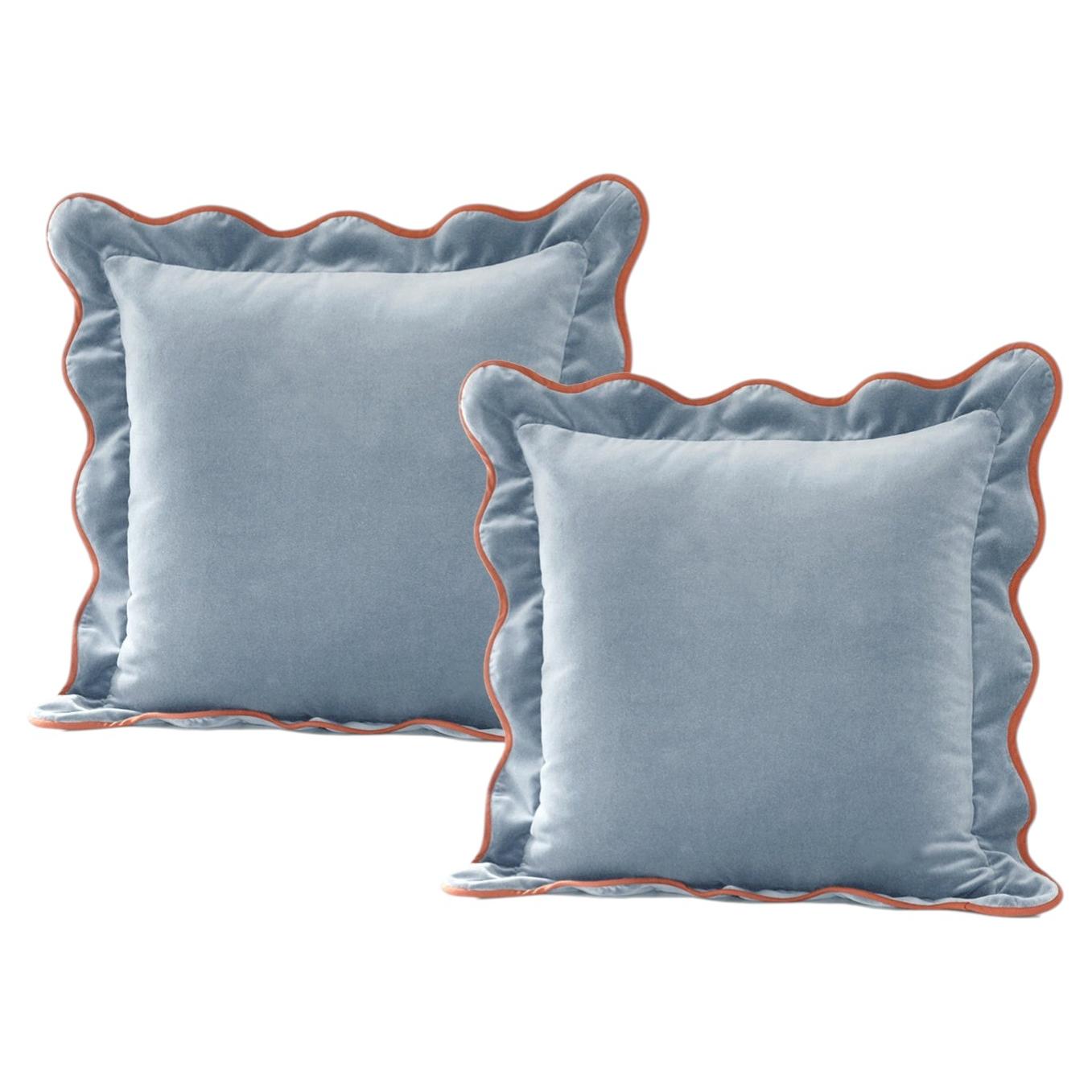 Opala Petrol Blue Set of 2 Scalloped Velvet Deluxe Handmade Pillows