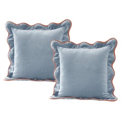 Opala Petrol Blue Set of 2 Scalloped Velvet Deluxe Handmade Pillows