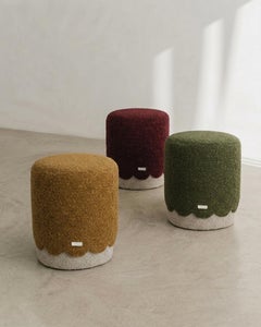 OPALA Scalloped Ottoman in Burgundy Bouclé Fabric