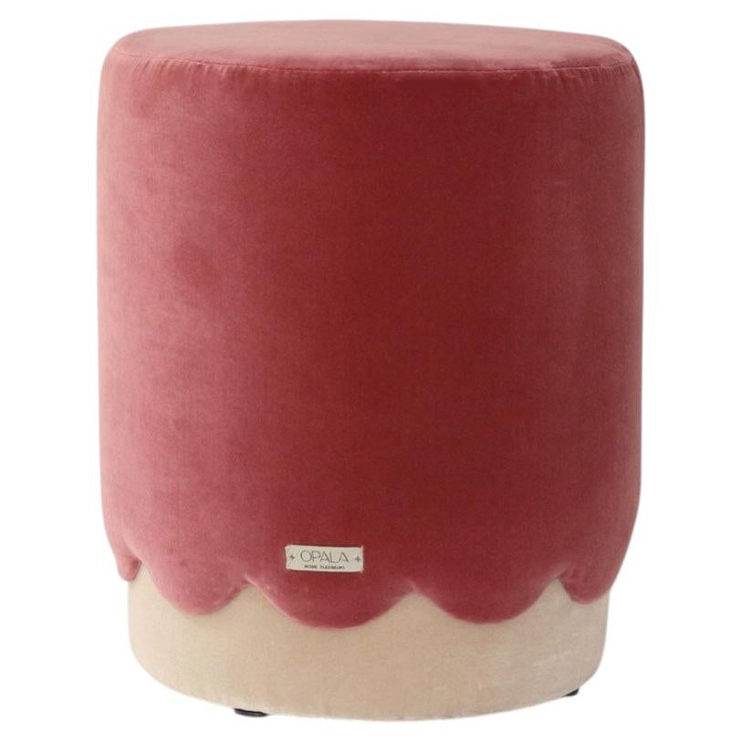 OPALA Scalloped Ottoman in Coral Pink and Sand velvet deluxe