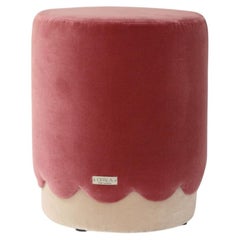 Pouf smerlato OPALA in velluto deluxe rosa corallo e sabbia