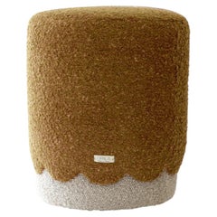 OPALA Scalloped Ottoman in Curry Yellow Bouclé Fabric