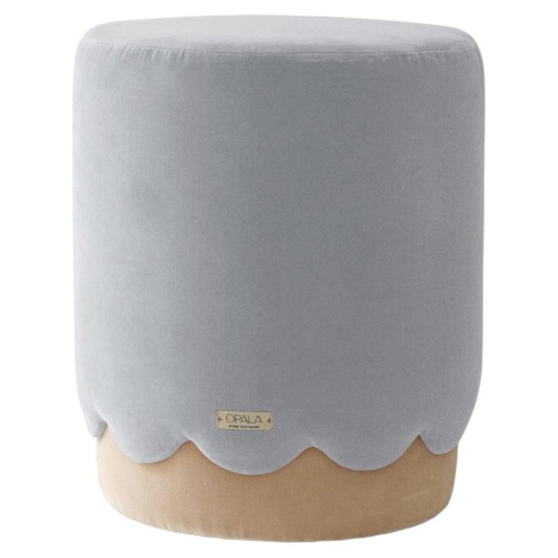 OPALA Scalloped Ottoman in Blue and Sand velvet deluxe