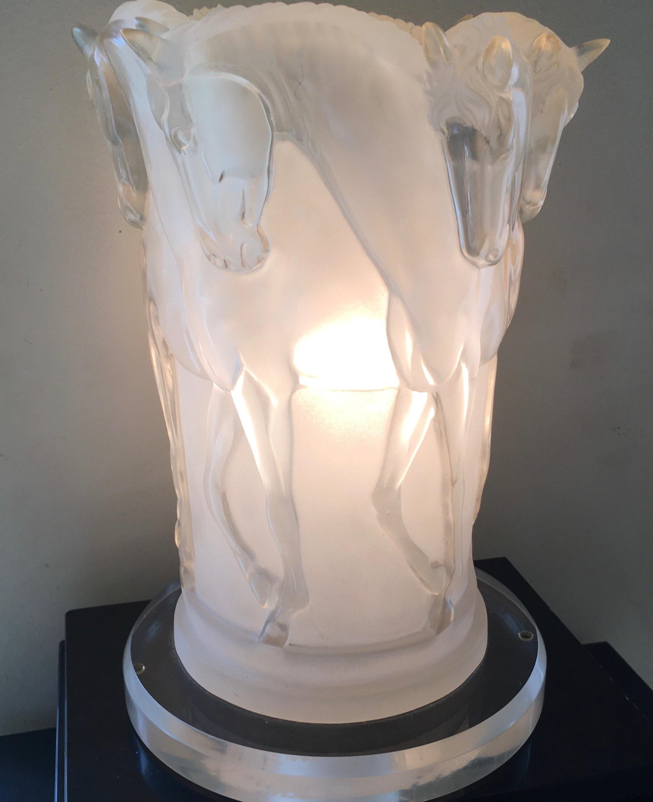 Art Deco Opalescant Resin Lamp with a Group of Horses, Italy 2002