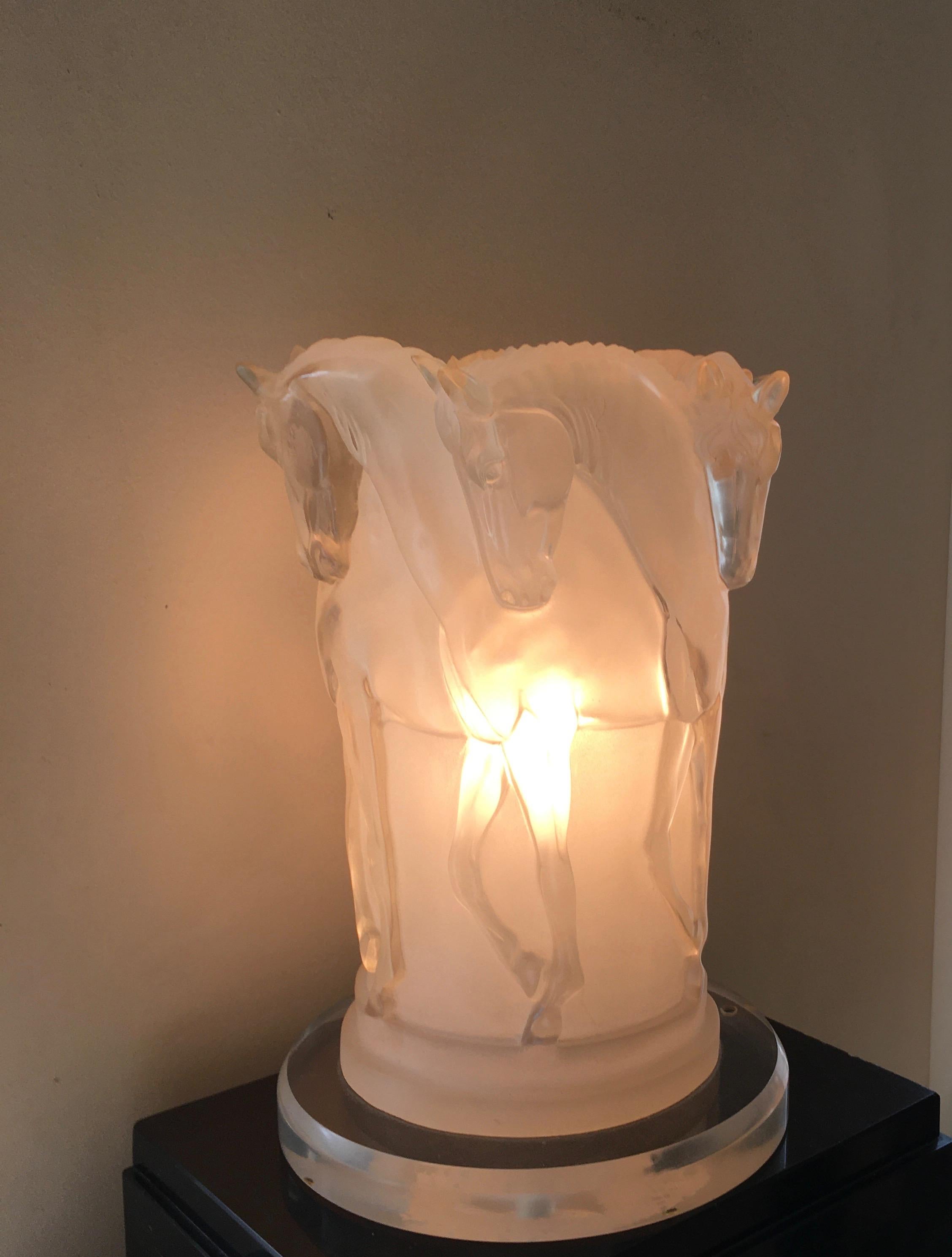 Italian Opalescant Resin Lamp with a Group of Horses, Italy 2002