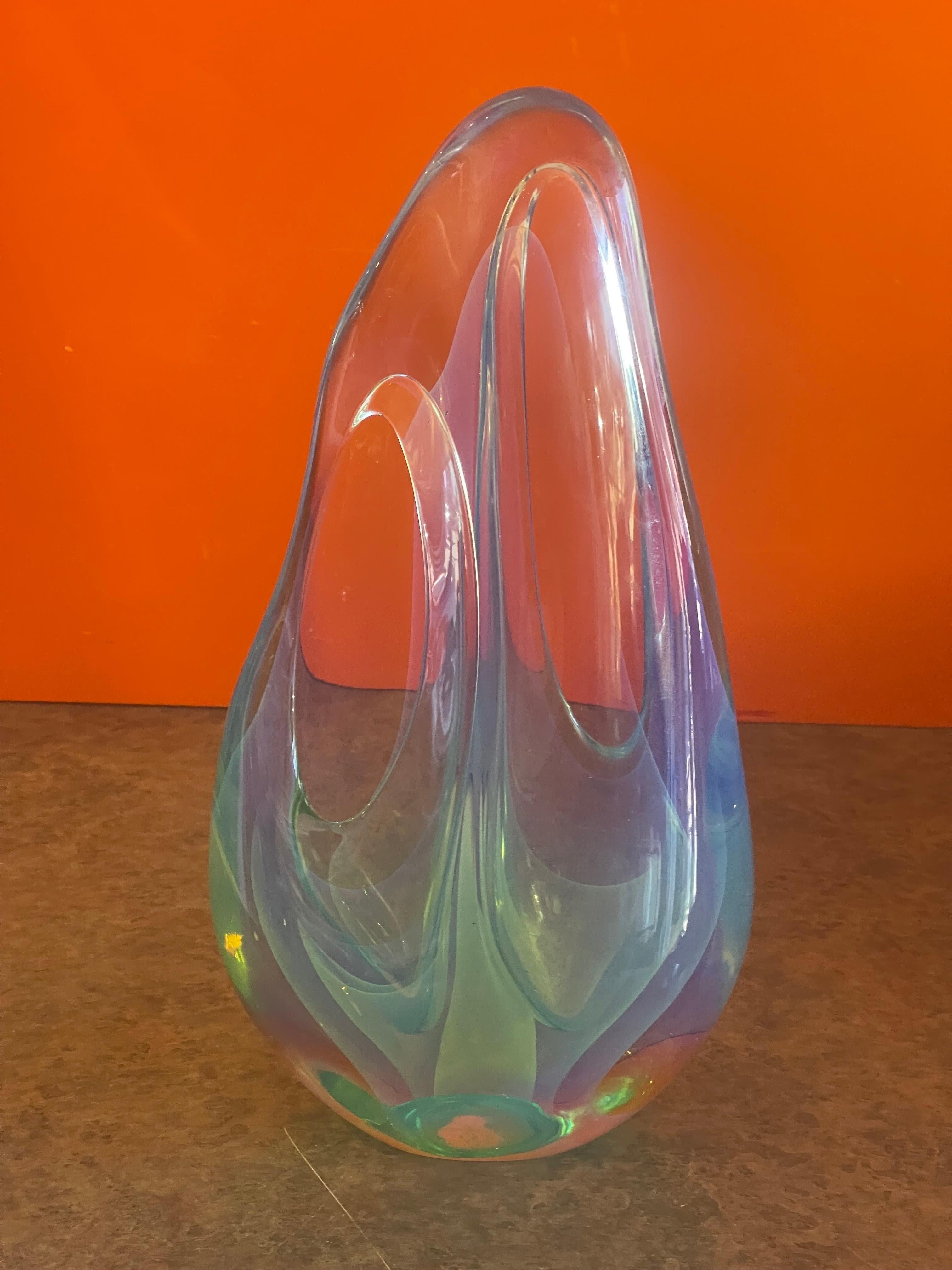 American Opalescence Tear Drop Art Glass Sculpture by Charles Wright For Sale