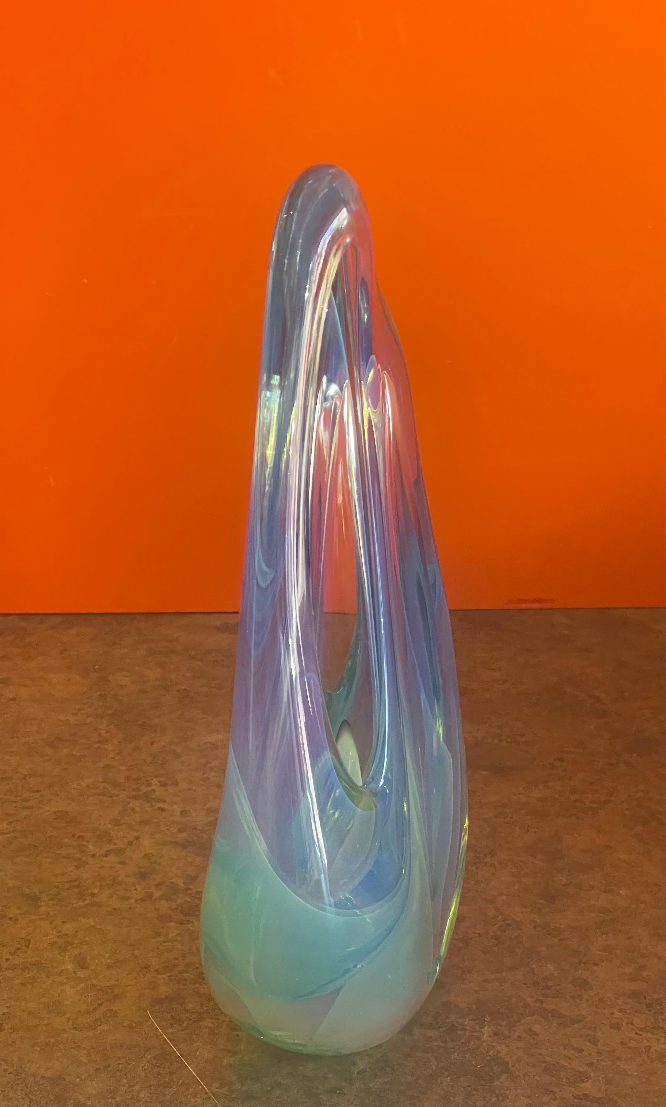 Opalescence Tear Drop Art Glass Sculpture by Charles Wright In Good Condition For Sale In San Diego, CA