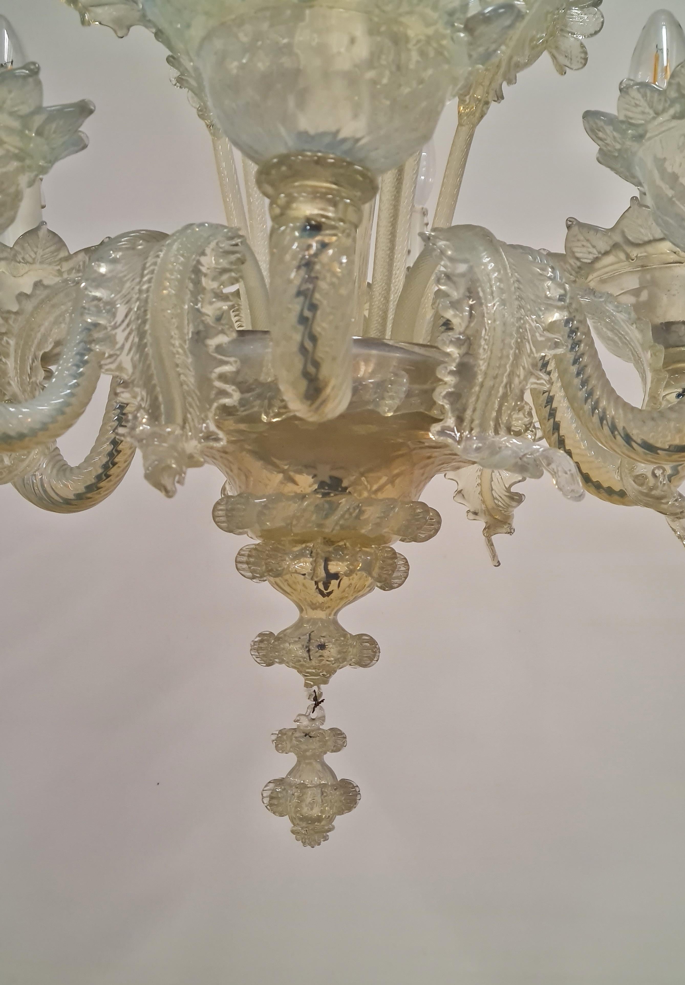 Opalescent Blue and White Floral Six Arm Murano Chandelier, 1960s For Sale 3