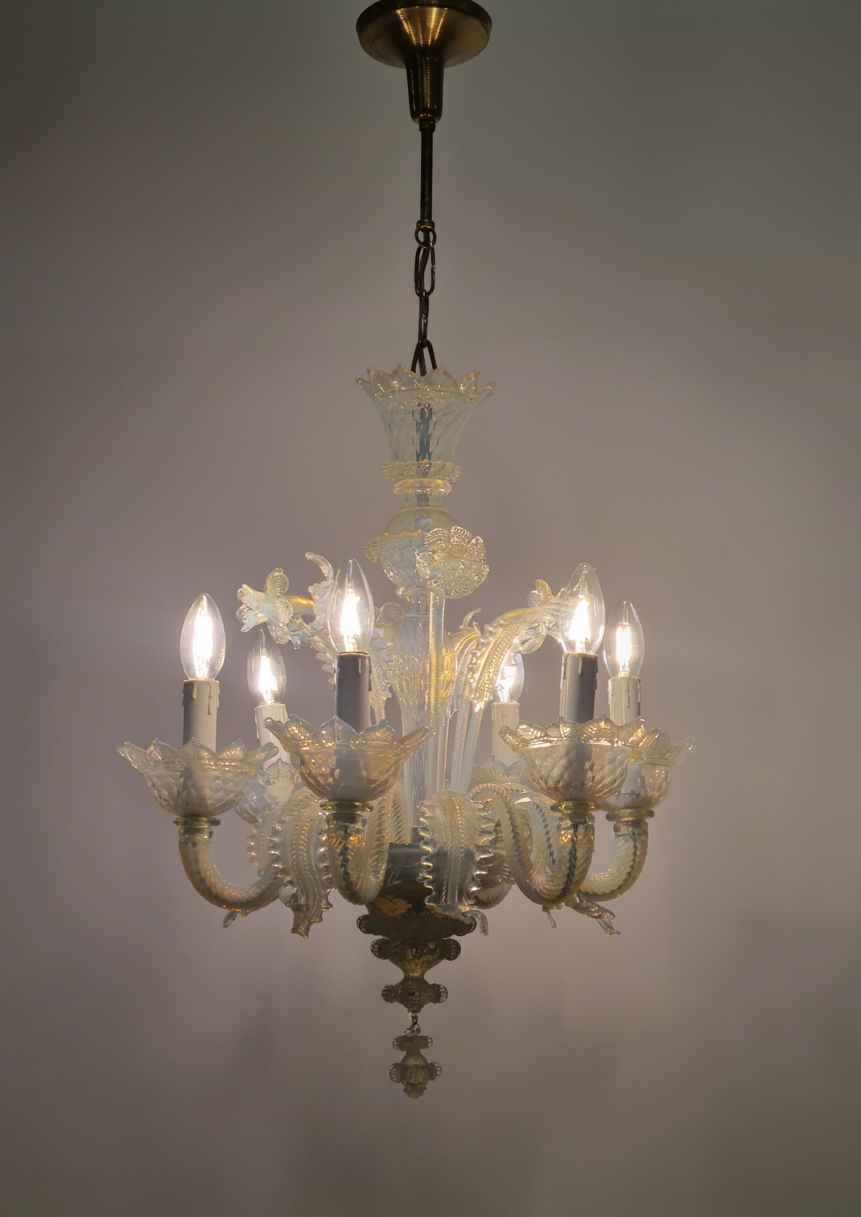 Opalescent Blue and White Floral Six Arm Murano Chandelier, 1960s For Sale 5