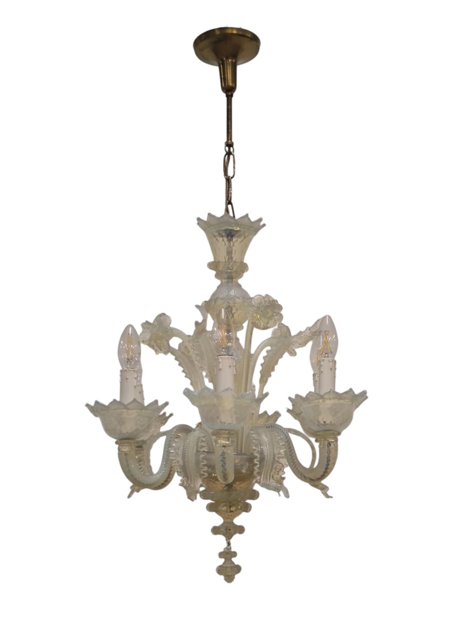 Opalescent Blue and White Floral Six Arm Murano Chandelier, 1960s For Sale 7
