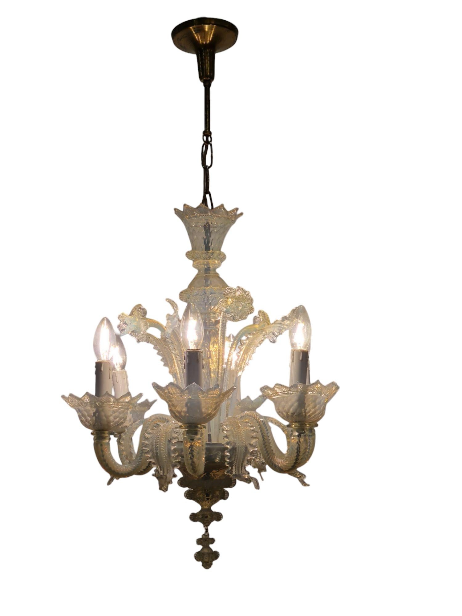 Opalescent Blue and White Floral Six Arm Murano Chandelier, 1960s For Sale 8