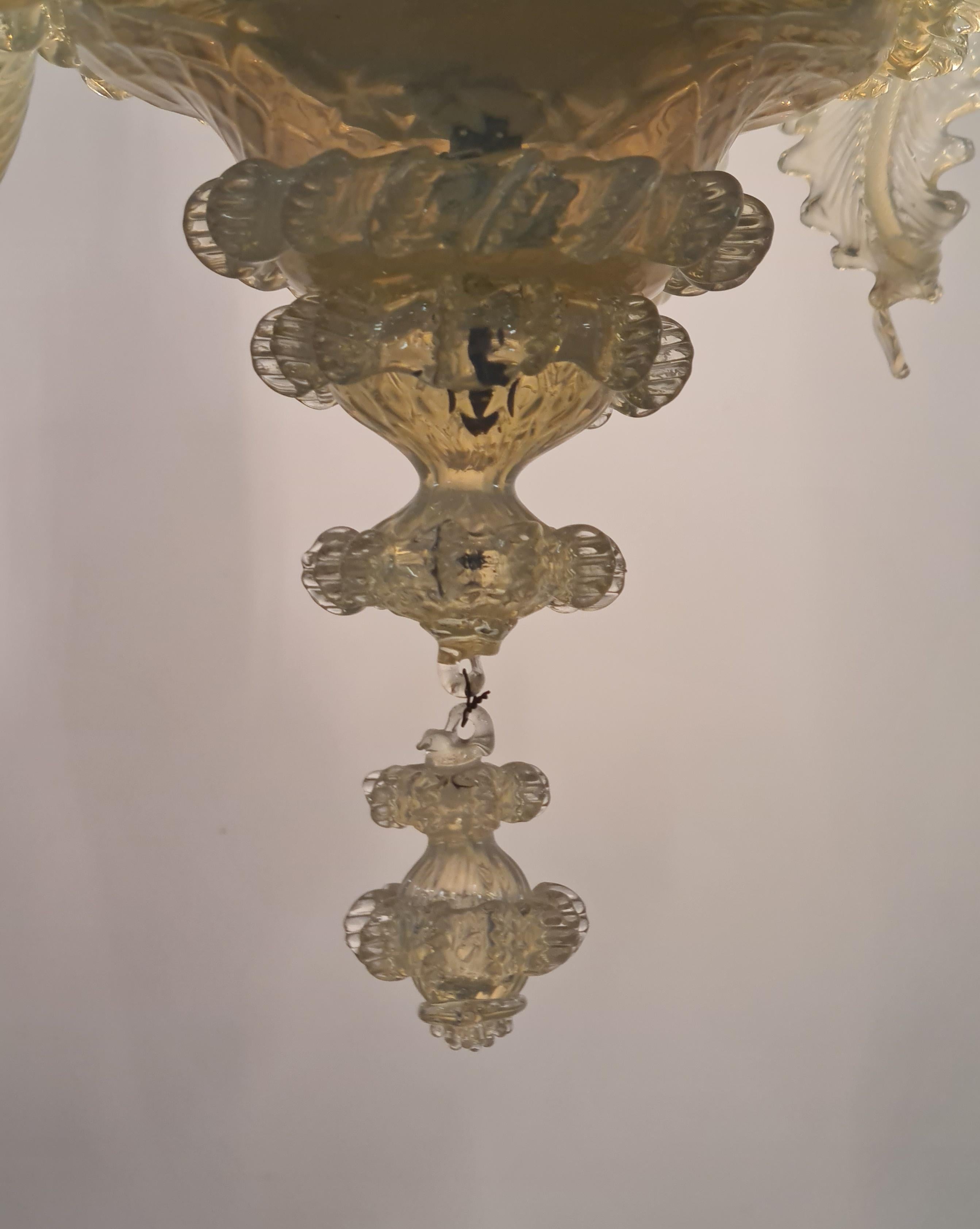 Italian Opalescent Blue and White Floral Six Arm Murano Chandelier, 1960s For Sale