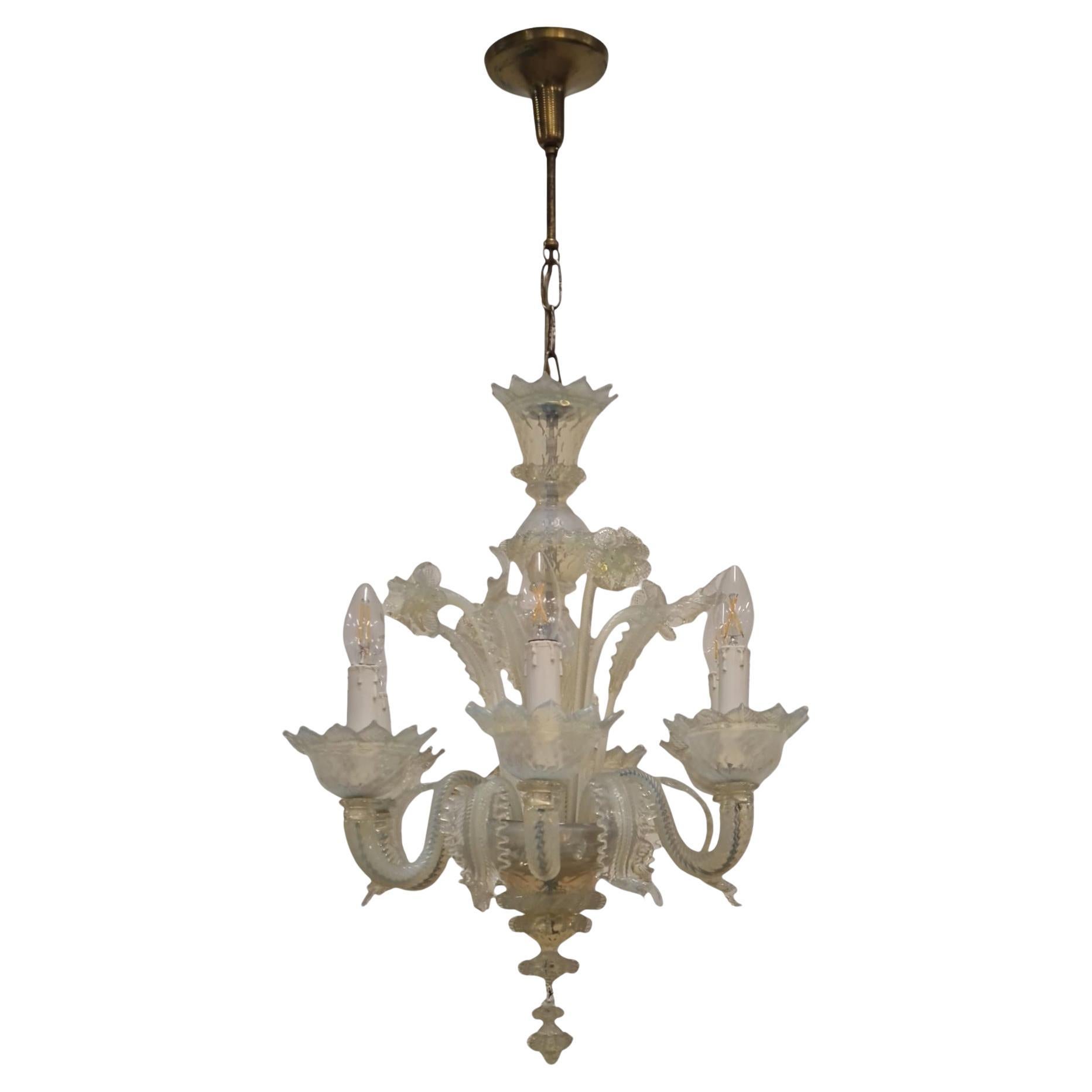 Opalescent Blue and White Floral Six Arm Murano Chandelier, 1960s For Sale