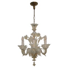 Lampadario a sei bracci di Murano con fiori bianchi e blu opalescenti, anni '60