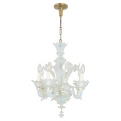Opalescent Blue and White Floral Six Arm Murano Style Chandelier, 1960s