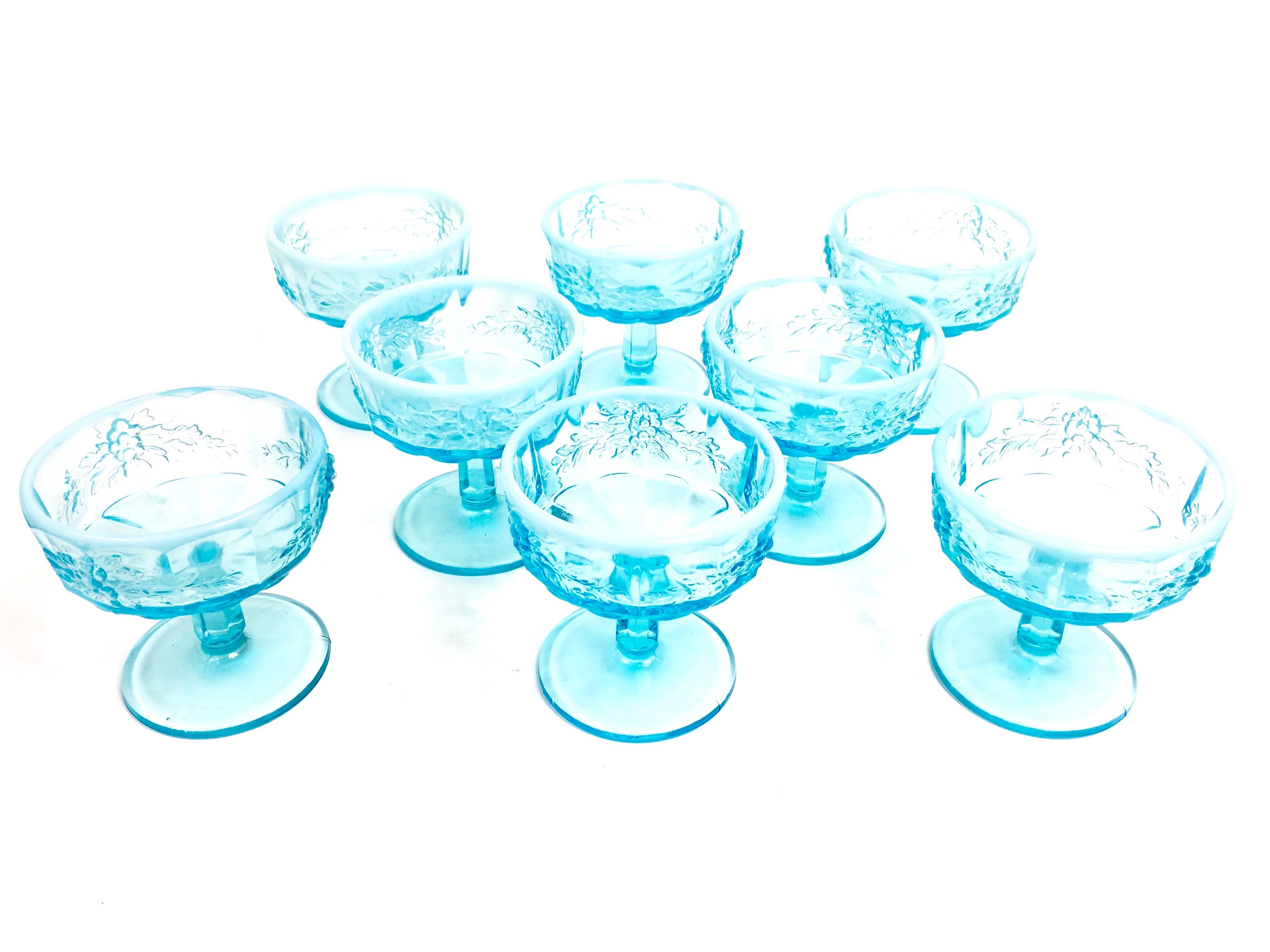Opalescent Blue Glass Grape 10 Goblets and 8 Champagnes Set of 18 For Sale 2
