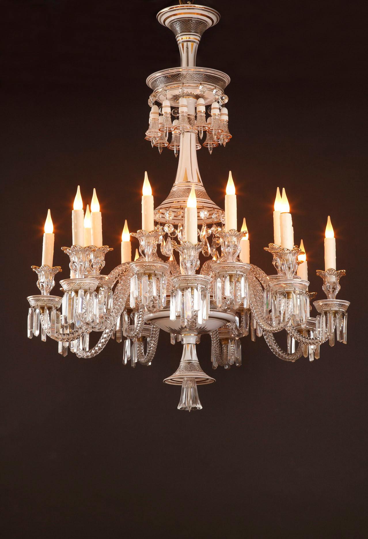 French Opalescent Crystal Chandelier Attributed to Baccarat, France, circa 1890