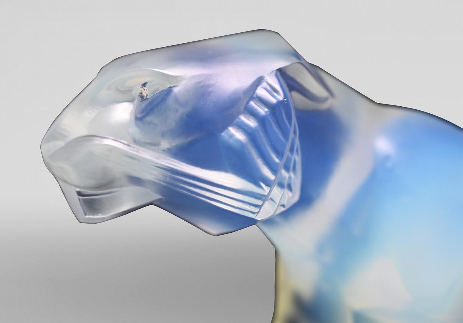 Art Deco Opalescent glass sculpture of a Walking Tiger. For Sale