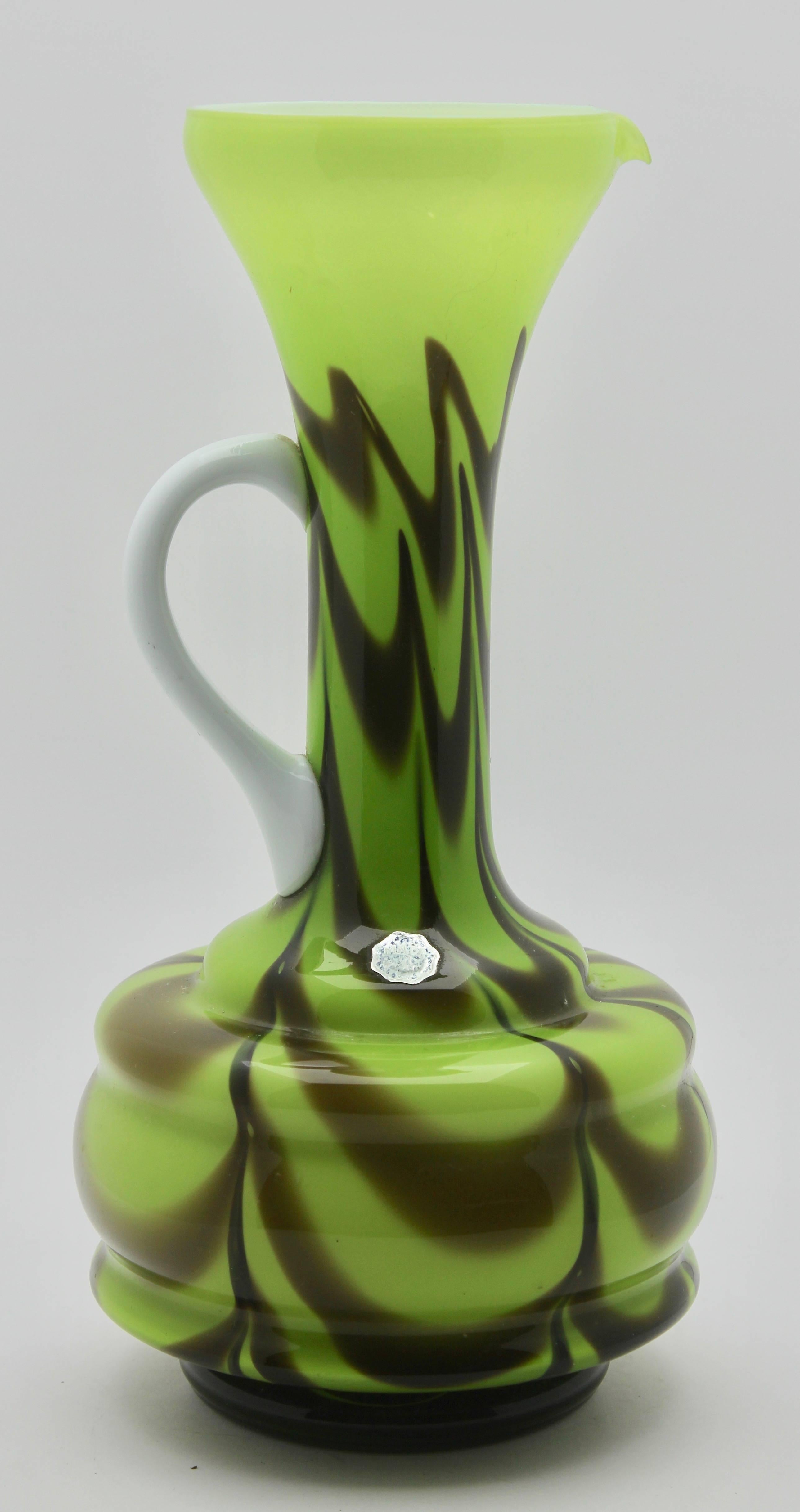 Opalescent Green and Brown Italian Opaline Pitcher from Florence For Sale 1