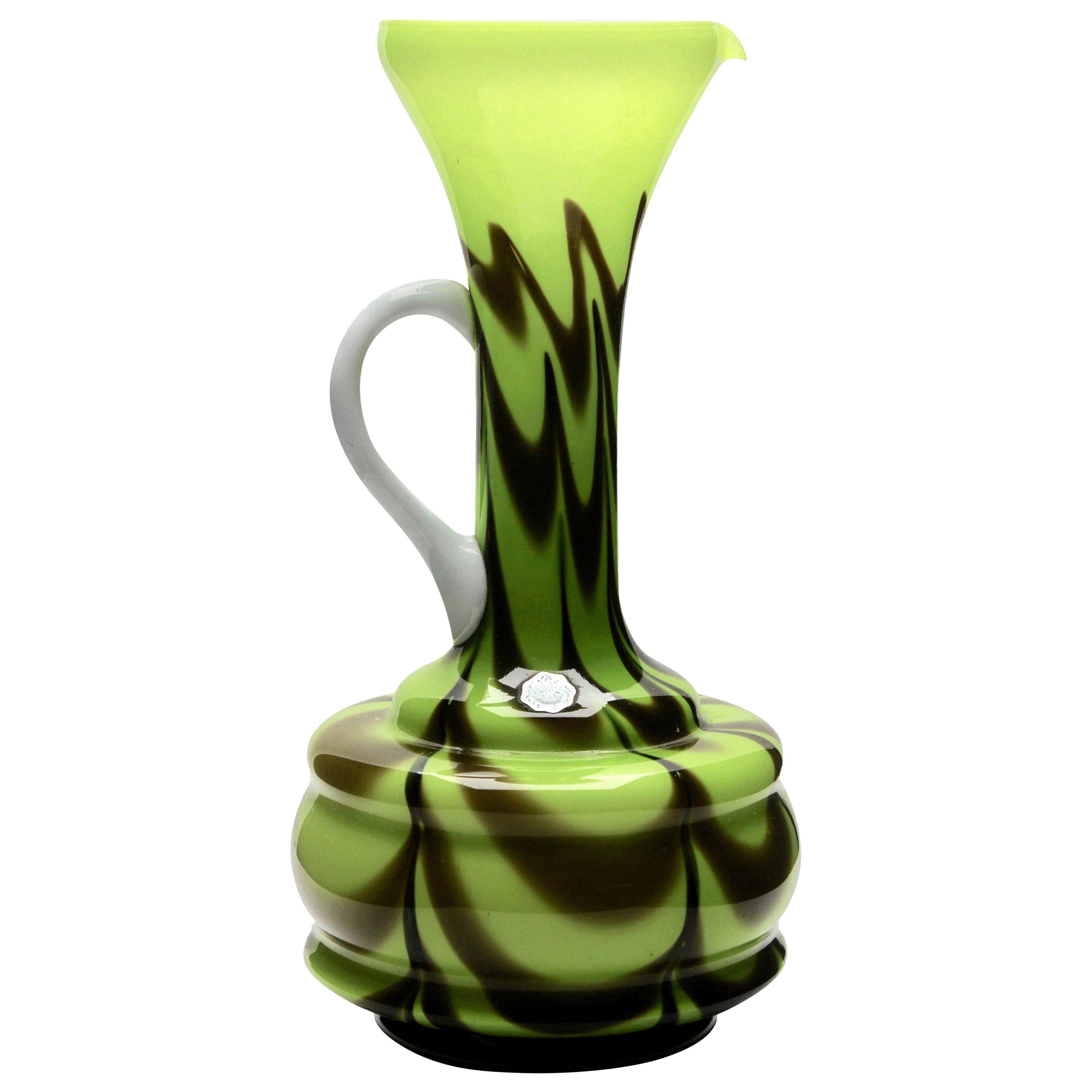 Opalescent Green and Brown Italian Opaline Pitcher from Florence For Sale