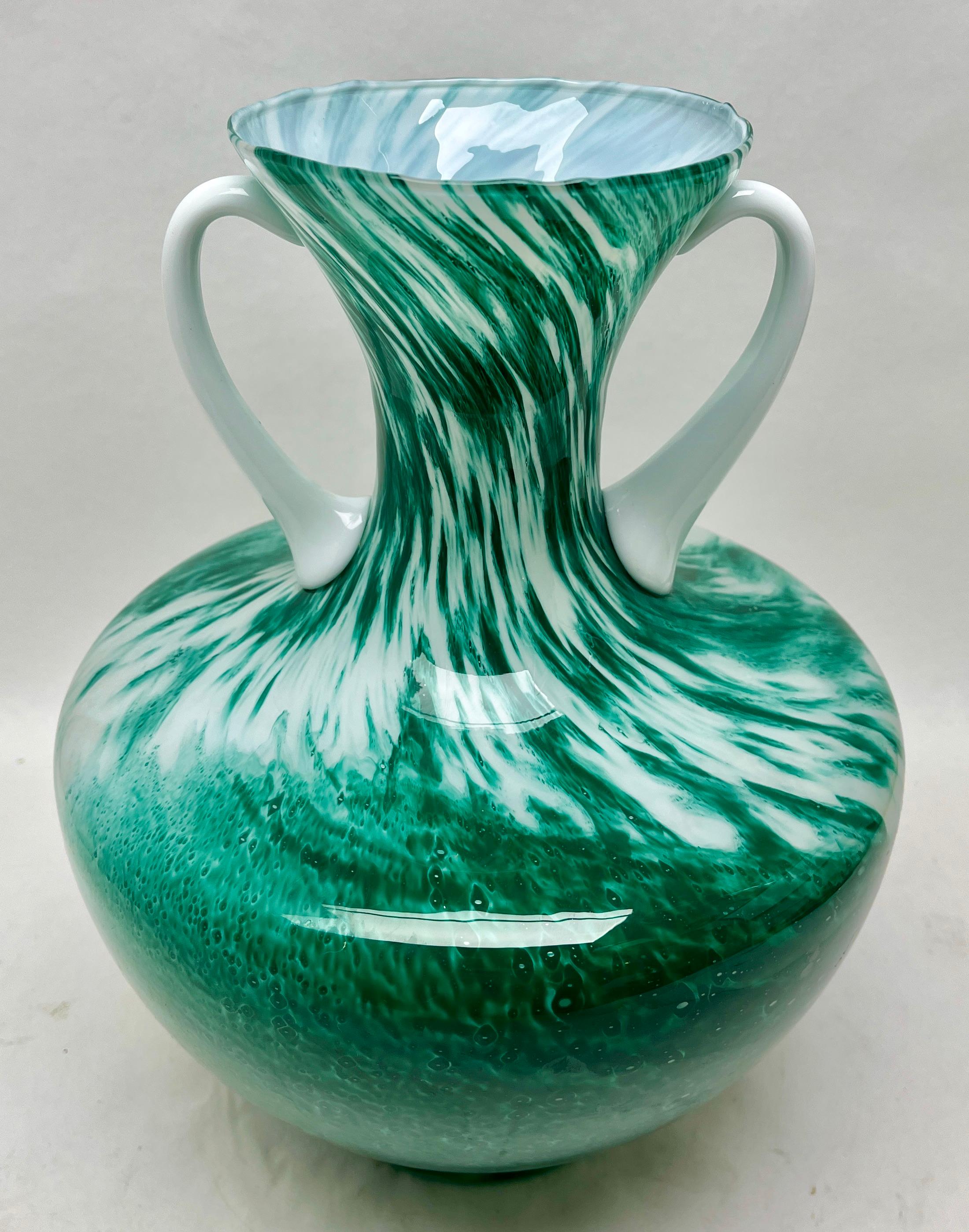 Mid-Century Modern Opalescent Green and White Italian Opaline Pitcher from Florence For Sale
